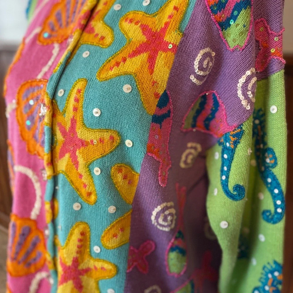 Design Options Philip & Jane Gordon Vintage Ocean Life Colorful Cardigan‎ Small